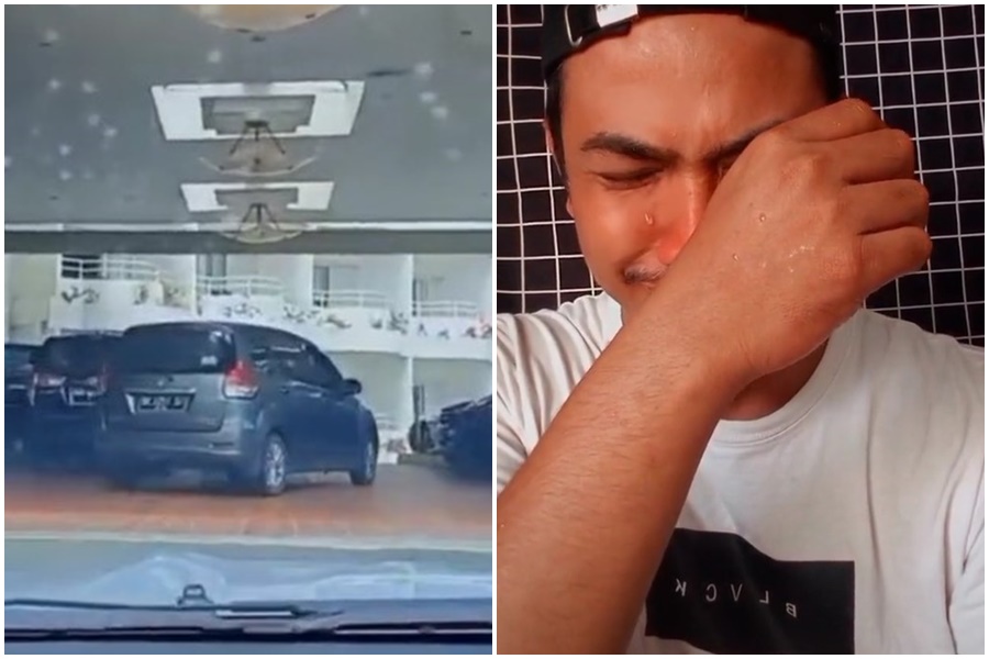 印尼網紅瑪魯察覺未婚妻與好友有染，沿路駕車跟到旅館抓姦，令他心痛不已。（翻攝自抖音）