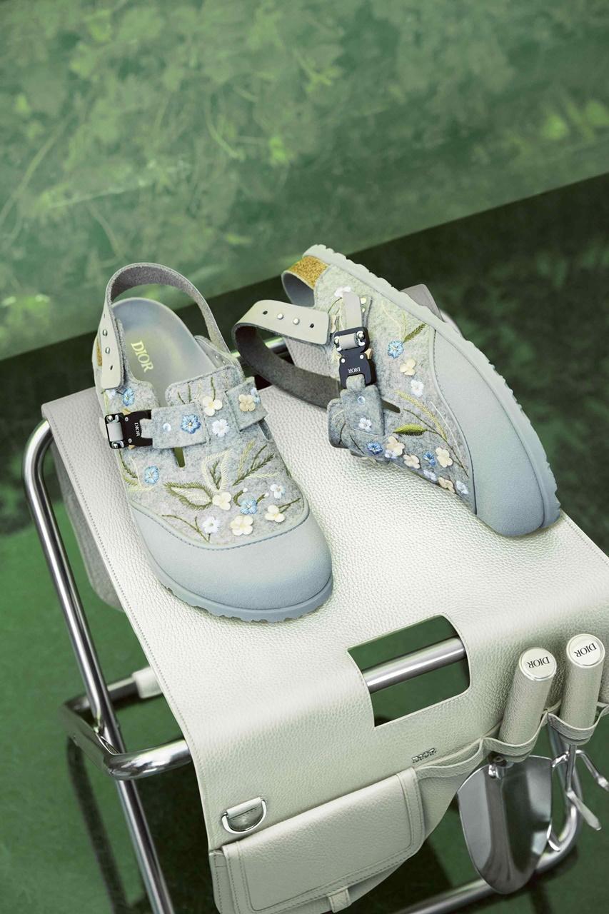 DIOR by Birkenstock Tokio迪奧灰毛氈小牛皮花卉刺繡穆勒鞋。NT$58,000。(迪奧提供)