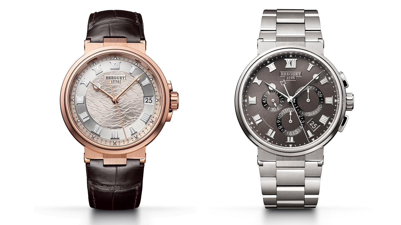 BREGUET Marine Chronographe 5527(右)參考售價NT$ 777,000;Marine 5517(左)參考售價NT$ 922,000。