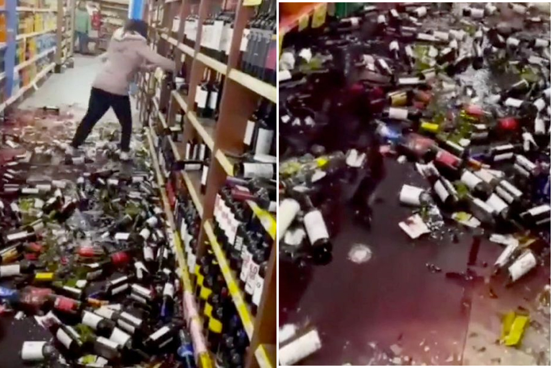 她被慣老闆解雇大崩潰！如乩童起乩狂叫啊~~砸光整排紅酒滿地「濺血」。（翻自《每日星報》）