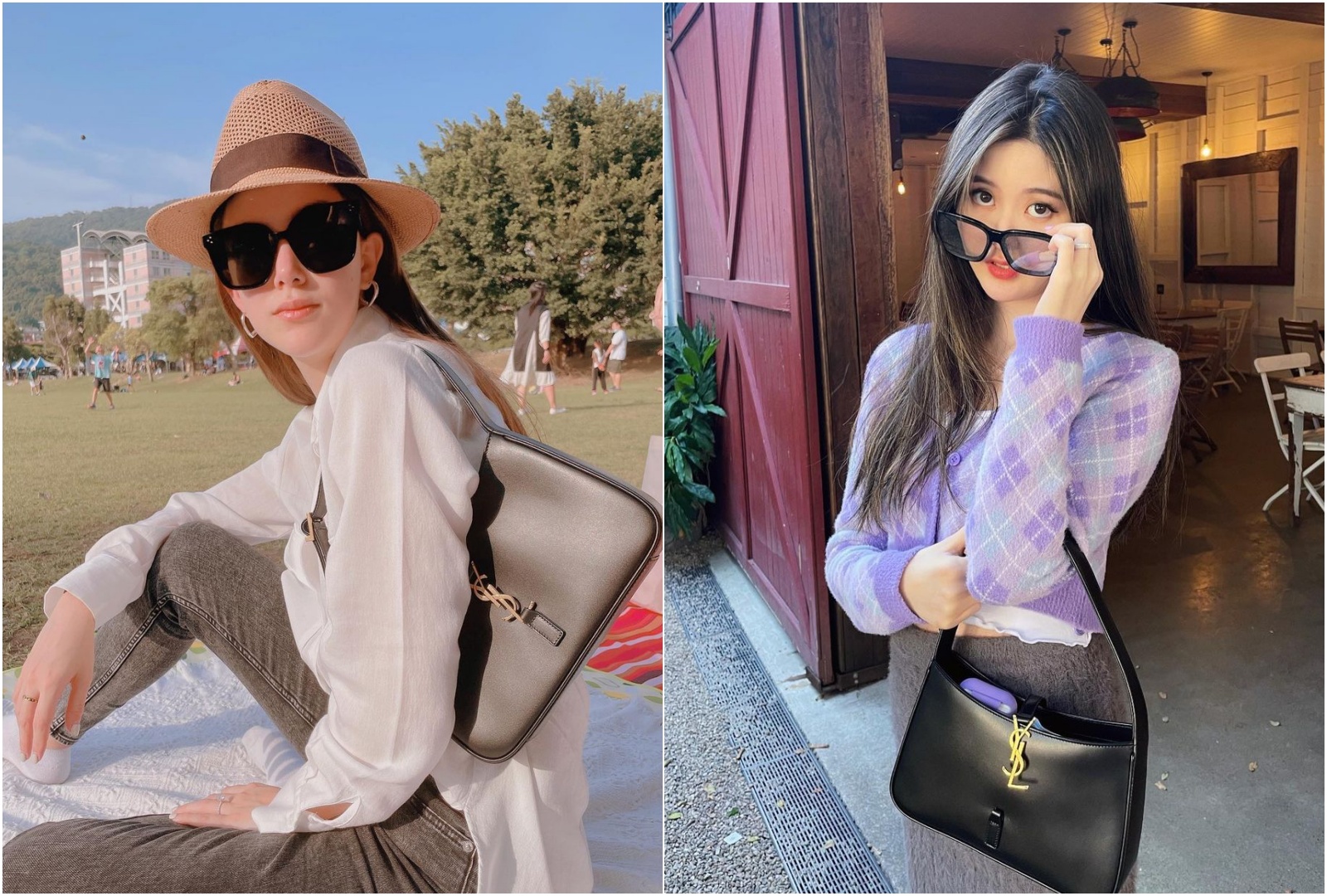 （左起）昆凌、廖思惟都有一咖SAINT LAURENT LE 5 À 7。（SAINT LAURENT提供）