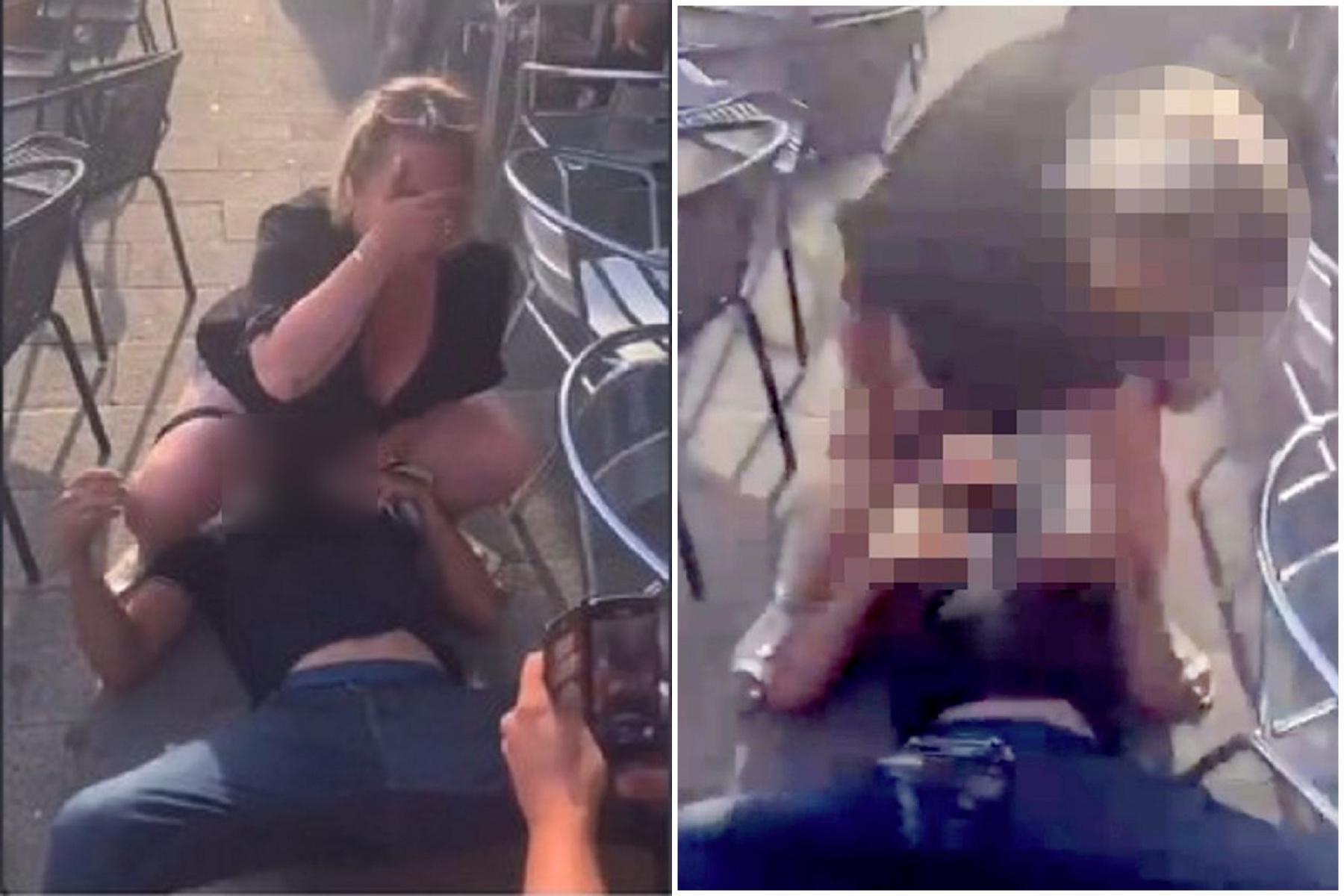 噁爆!巨乳女玩大冒險當眾脫內褲,裸露下體緊貼男子臉「驗穴道」。(翻自英國《每日星報》)