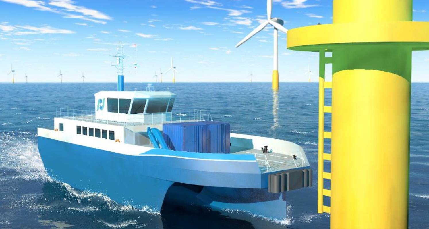 台灣離岸風電場址的海事工程船舶多由國外引進，僅少部分由國內船廠自行建造，海天離岸此舉將帶動國內造船產業鏈往高值海事工程船舶發展。（海天離岸提供）