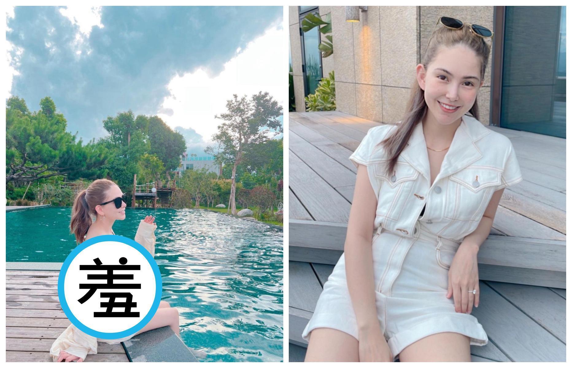 昆凌(左)曬出身穿細肩帶背心的遊玩照。(翻攝昆凌IG)