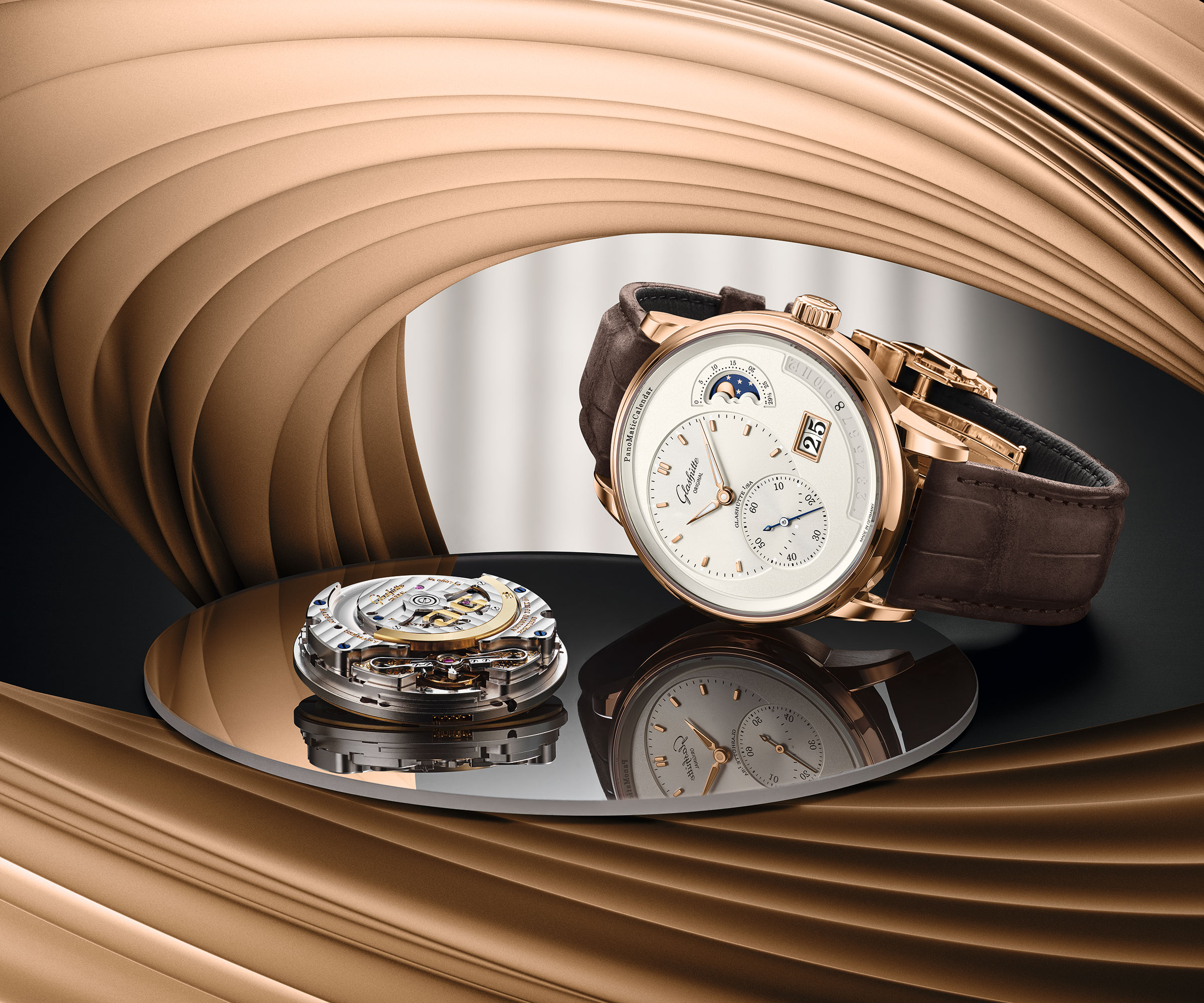 格拉蘇蒂原創最新發表的PanoMatic Calendar年曆功能腕錶,是品牌首次嘗試的功能,並換上全新型號的機芯,其中的偏心月份顯示做的格外有新意。