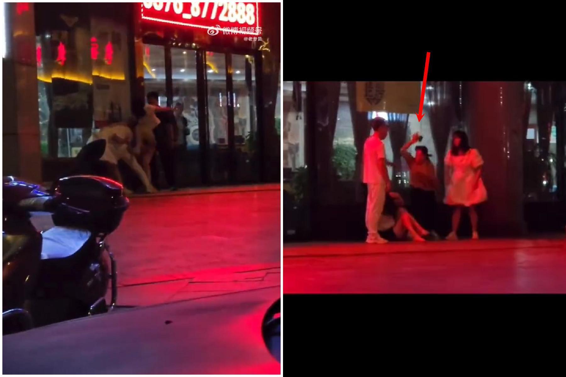 小三當街狠毆正宮，反遭「辣個女人」打爆！老母親一出手全網跪了。（翻自微博）