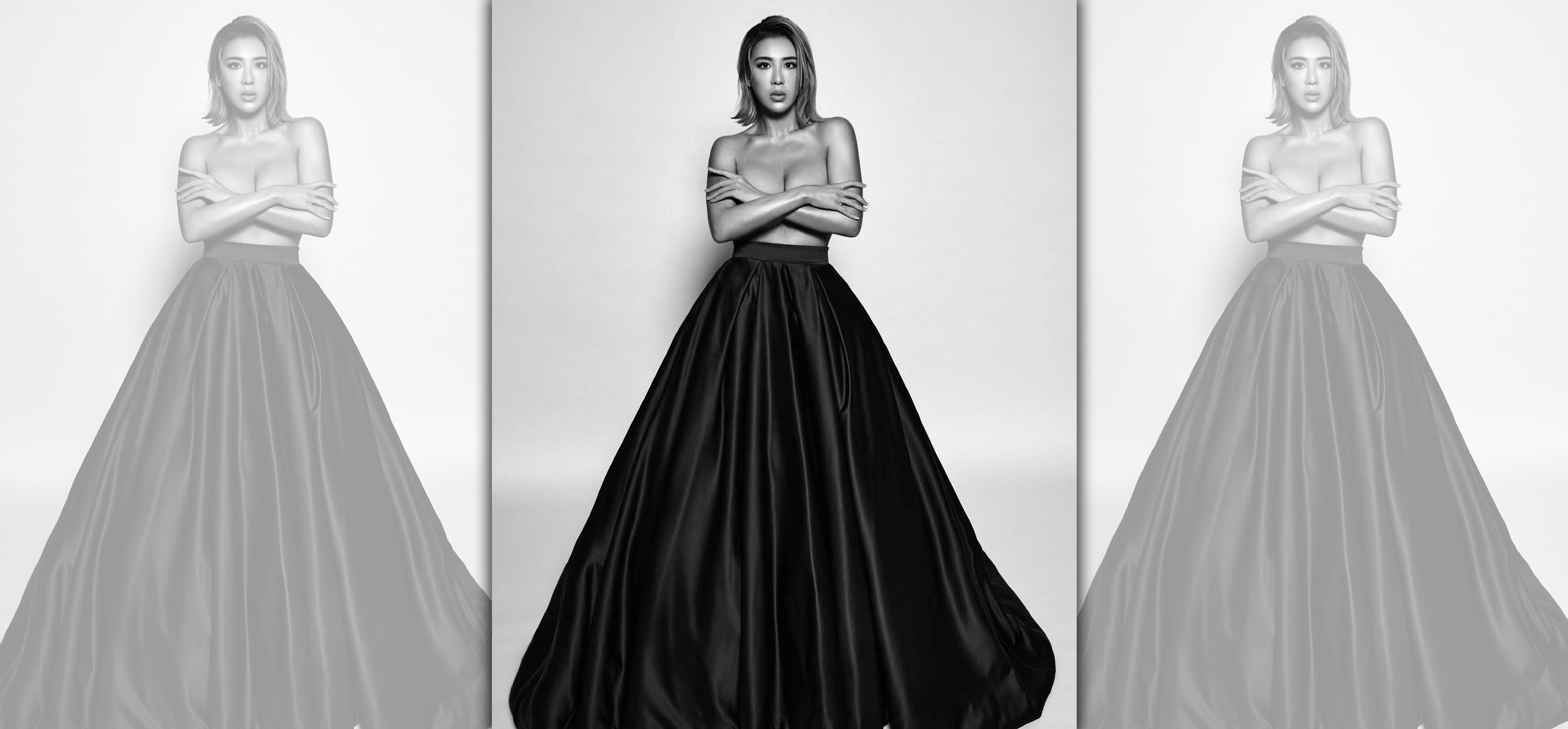 小禎上半身全裸拍攝《女人我最大》20週年策展照。（翻攝自小禎臉書）