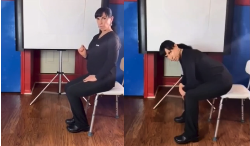 美國婦產科醫生特蕾莎愛琳（Teresa Irwin）示範正確尿姿。（翻攝 Tiktok）