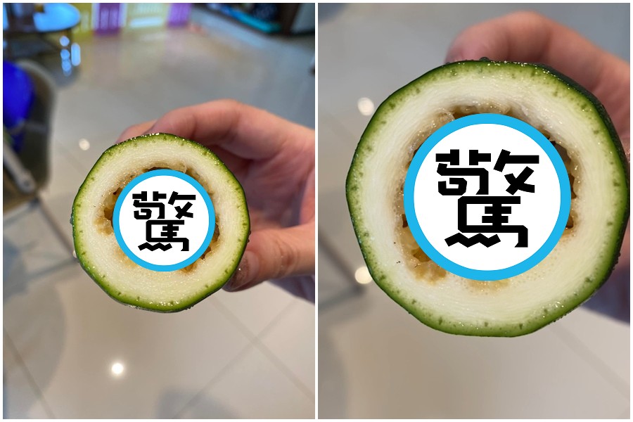 網友切開好市多買的櫛瓜，發現「其中富有生命力」。（翻攝自Costco好市多 商品經驗老實說）