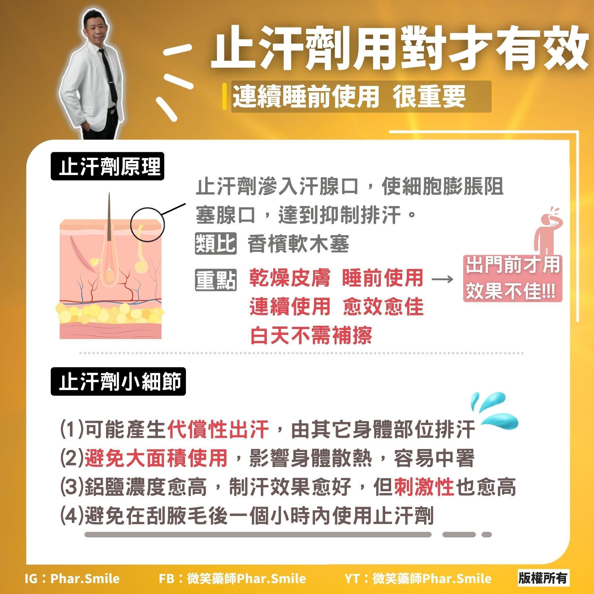 藥師廖偉呈分享關於止汗劑的使用訣竅與注意事項。(翻攝自臉書 微笑藥師Phar.Smile)