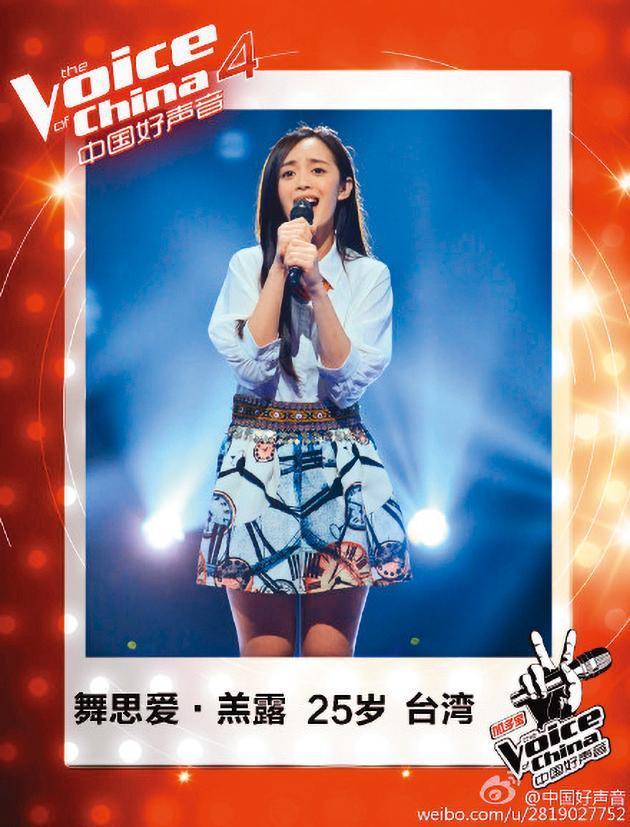 舞思愛曾赴大陸參加《中國好聲音》第四季節目,擁有「小姚晨」外號。(翻攝自《中國好聲音》微博)