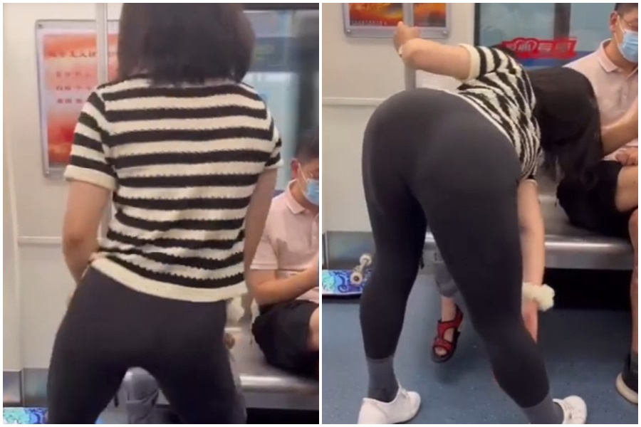 影片可見，女子熱舞跳的相當起勁，但男童不為所動。（翻攝自YouTube）