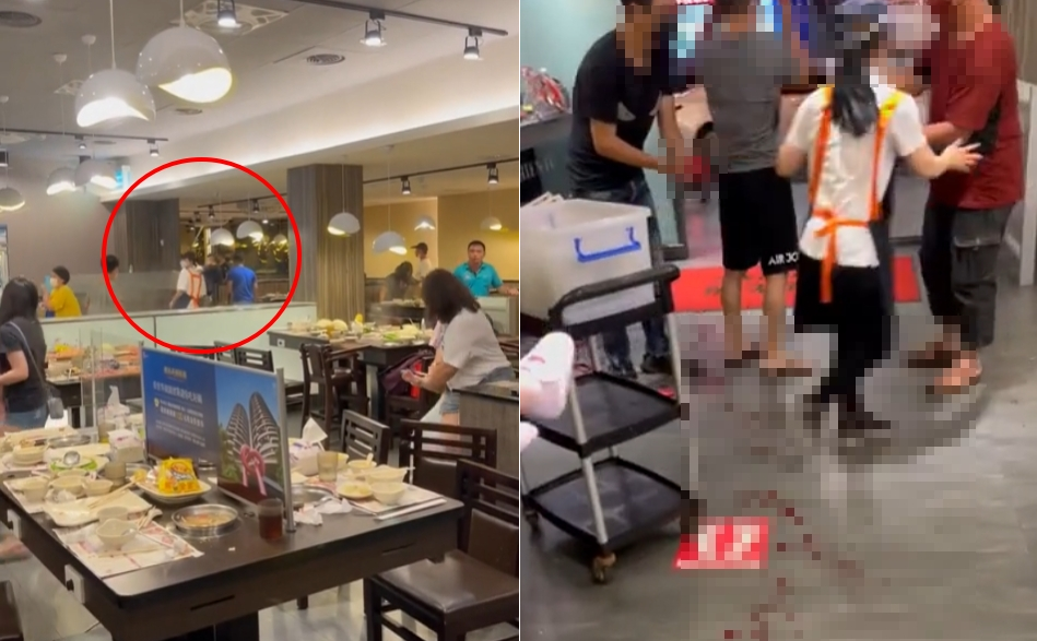 新莊火鍋店25日晚間發生砍人事件,2名男子遭砍傷。(翻攝自爆料公社)