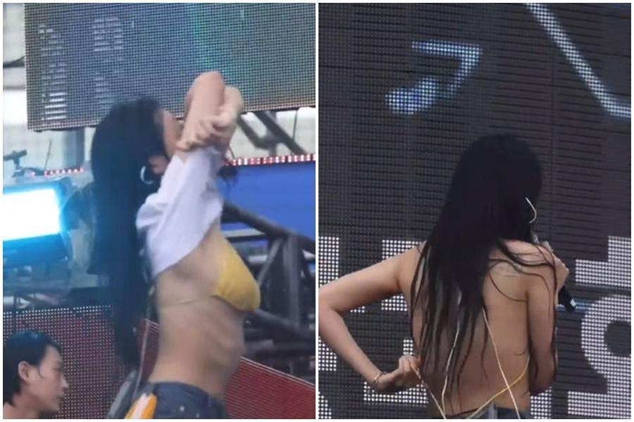南韓女星BIBI近日演唱會脫衣服差點走光。(翻攝自bibi__only IG)