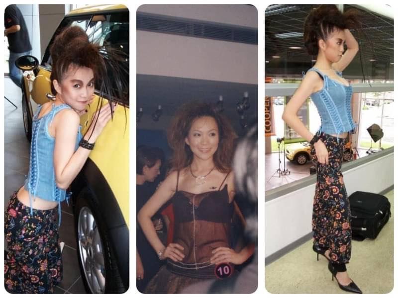 王麗蓉年輕時身材削瘦，20年前曾參加BMW舉辦選美比賽，獲得全國第三名。（王麗蓉獨家授權提供，請勿任意翻用）