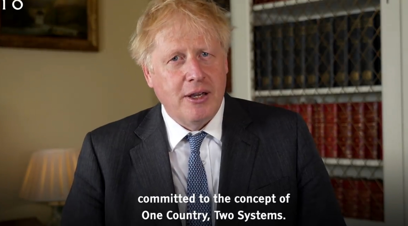 英國首相強生表示，中國未能遵守當年對香港實行一國兩制的承諾。（翻攝自臉書UK Prime Minister）