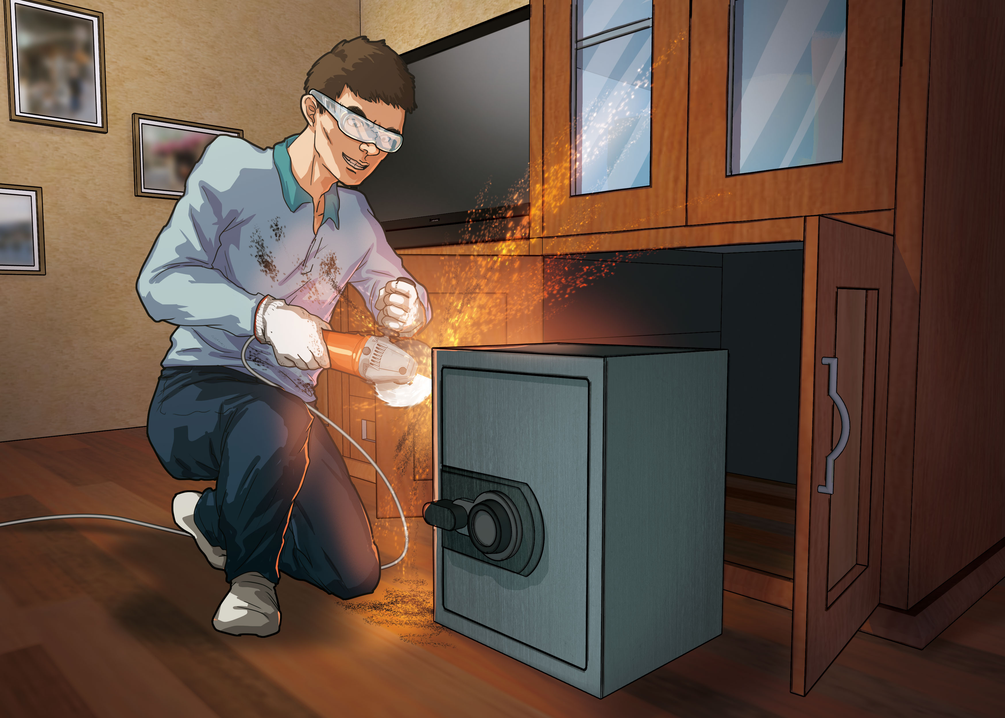 黃元鴻殺死包租婆後，用砂輪機破壞保險箱，並取走裡面的財物。