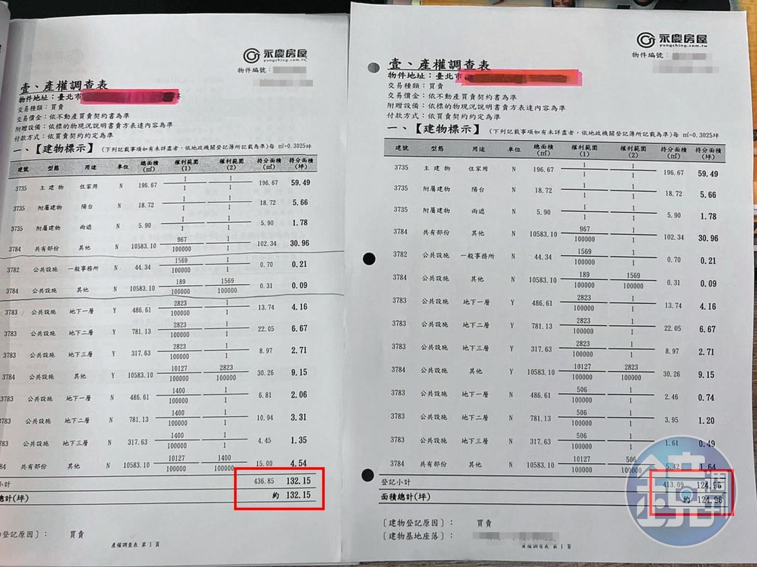 B小姐辦理火險時，銀行通知坪數有變，她才知道實際權狀坪數比買賣契約書少了7.19坪。（讀者提供）