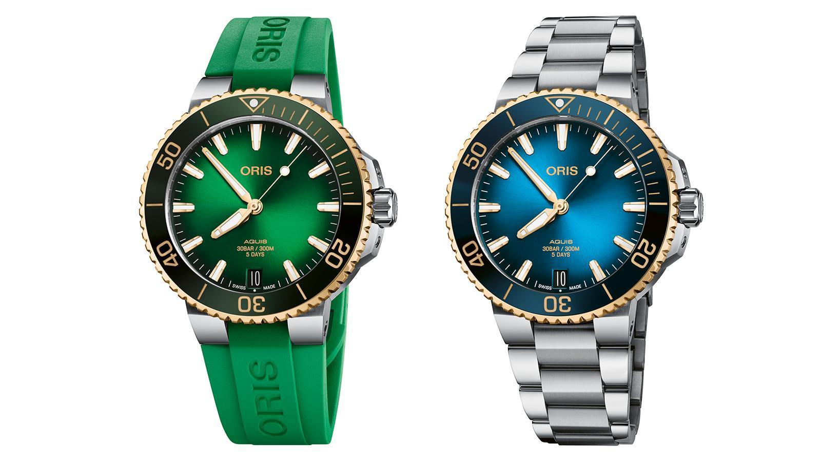 ORIS Aquis Calibre 400|錶徑41.5mm/不鏽鋼錶殼/時、分、秒、日期指示/Calibre 400自動上鏈機芯/防水300米/定價NT$120,000(橡膠錶帶)、NT$123,000(鍊帶)