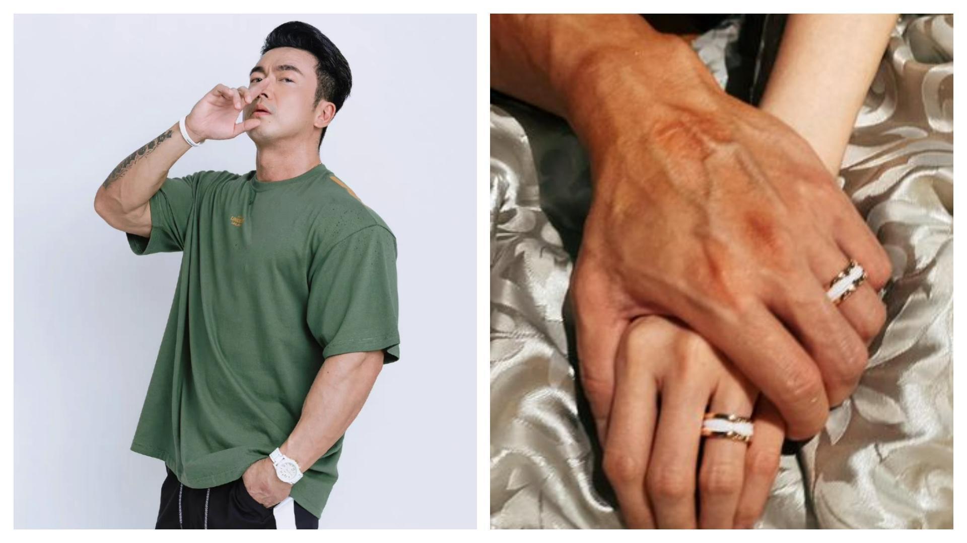 李沛旭在微博PO出和女友無名指戴婚戒的牽手照。(翻攝自李沛旭微博)