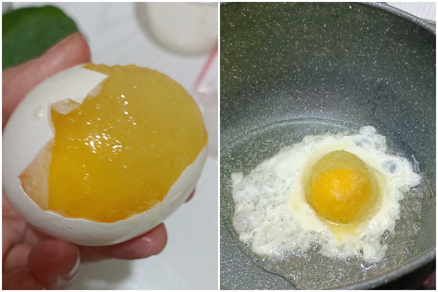 網友發現冰箱裡的雞蛋結凍了，想說丟掉太浪費於是嘗試煎成荷包蛋，沒想到意外成功。（翻攝自廚藝公社）