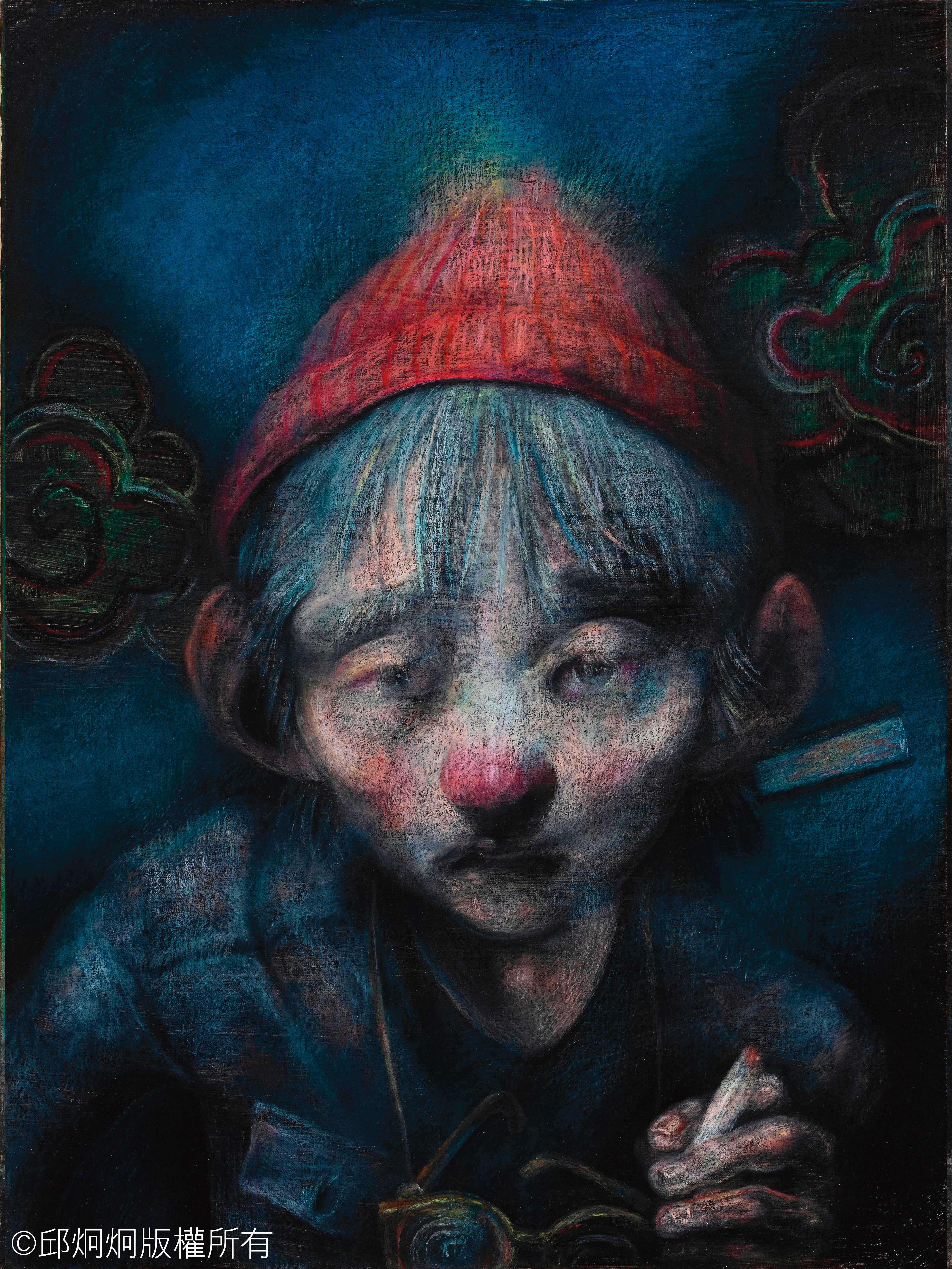 曾是獨立電影節策展人的易思成，在《椒麻堂會》中飾演川劇名丑邱福，邱炯炯以其繪製成肖像畫（圖）。（台北電影節提供）