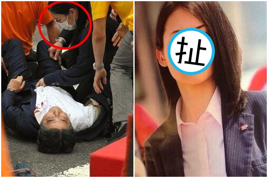 安倍晉三遭槍擊身亡，身旁的正妹掀討論。（翻攝自推特、論壇ameba）