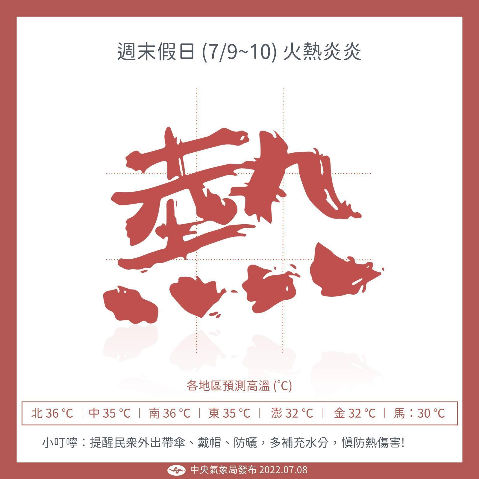 中央氣象局先前就預告週末會很炎熱。(中央氣象局提供)