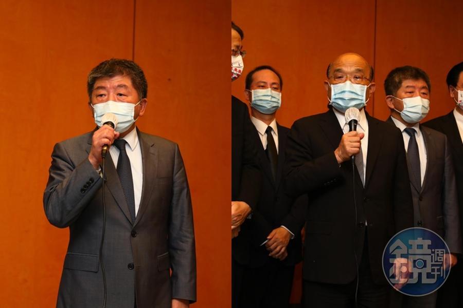 行政院長蘇貞昌（右）以及衛福部長陳時中（左）也前往安倍晉三追悼會致意。