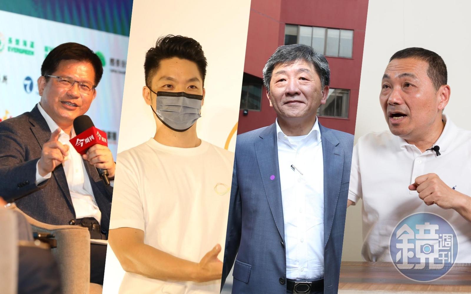 昨天民進黨確定雙北將派出林佳龍(左一)、陳時中(右二)迎戰,各陣營六都市長參選人陸續就定位。(本刊資料照)