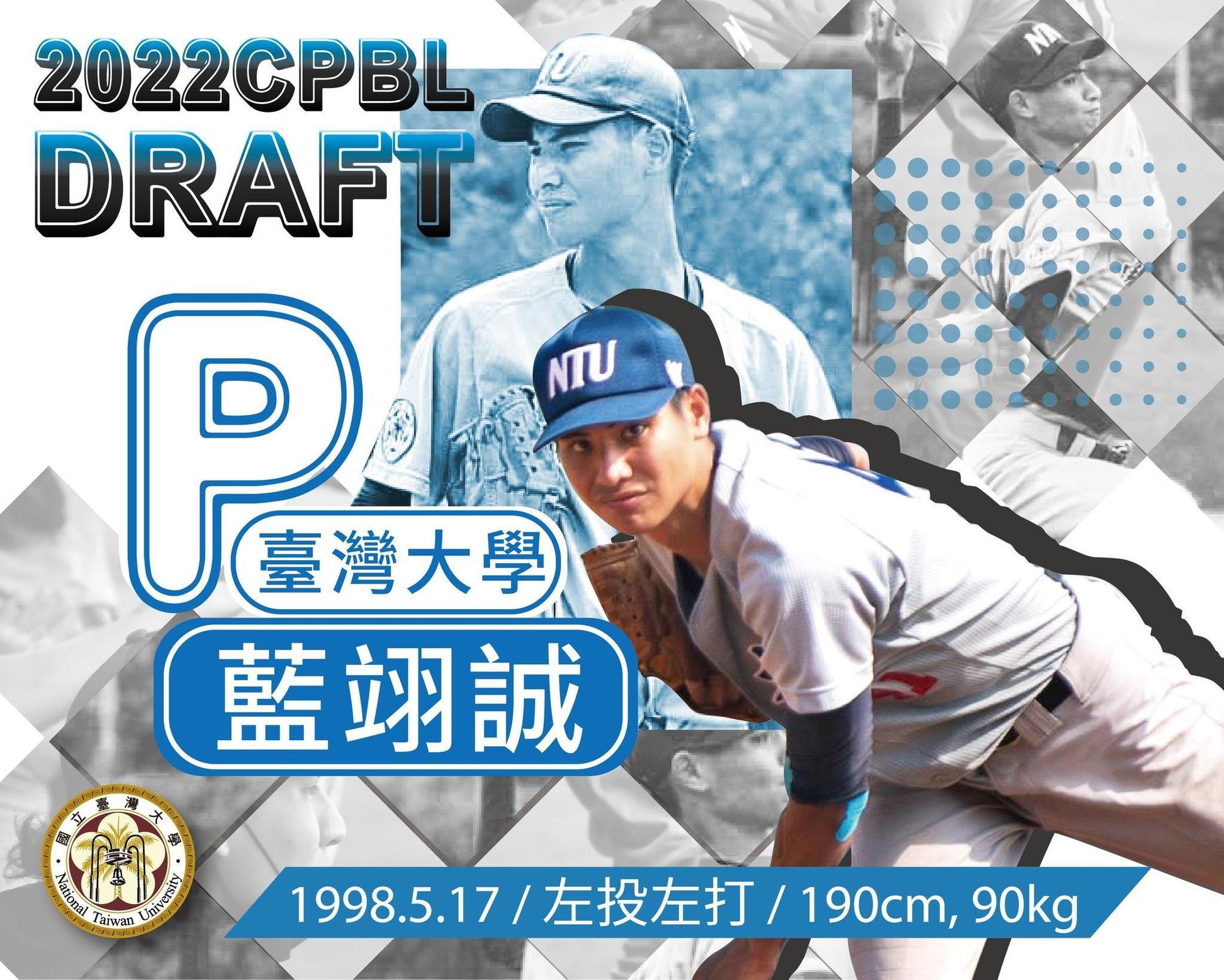 台大畢業的藍翊誠在今年的中職選秀中被味全龍指定。（翻攝自台灣大學臉書）