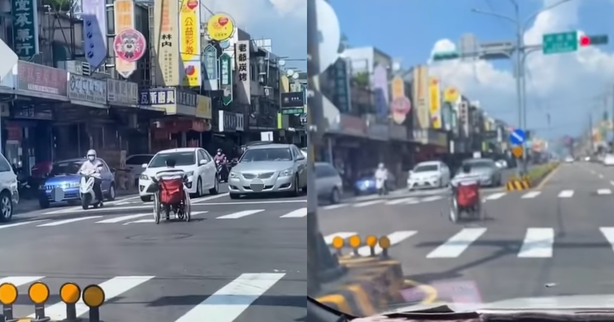 桃園一名輪椅哥闖紅燈飆速影片讓網友看傻。（翻攝自爆廢公社臉書）