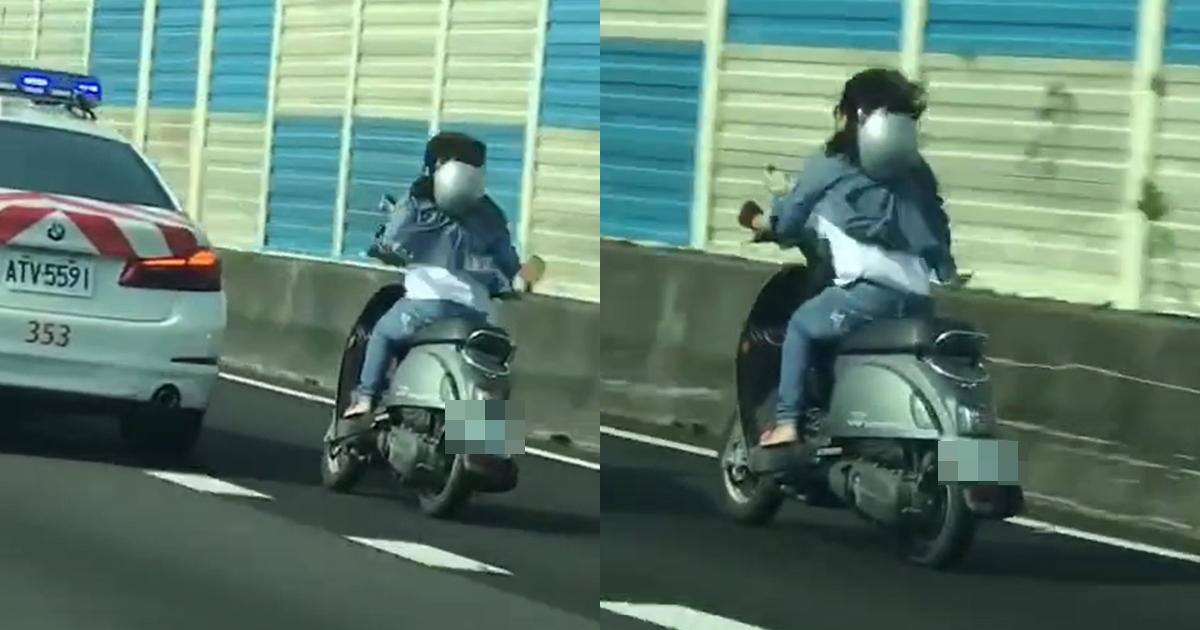 國道一號昨日出現一名飆風姐，騎著小綿羊一路狂飆還甩掉警方。（翻攝自全台記者爆料網）