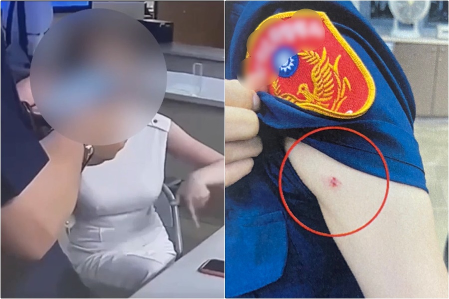 獲報前往處理的女警遭酒醉女子咬傷，女子還大鬧派出所，最後被依妨害公務等罪嫌移送法辦。（翻攝畫面）