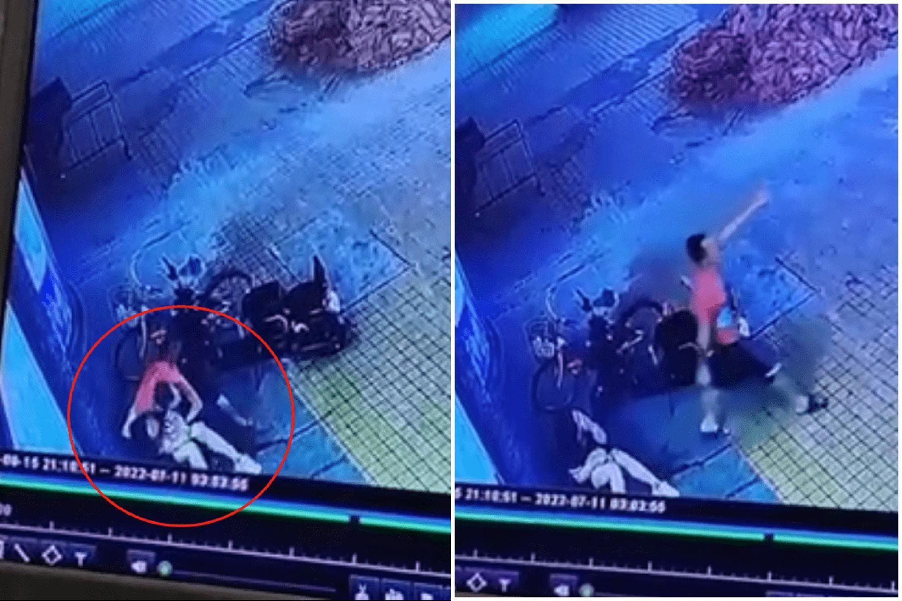正妹酒醉跌坐路邊,遭變態男當場撿屍猥褻!震撼影片曝光。(翻自微博)
