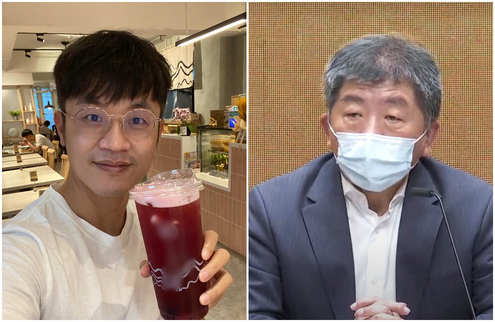 陳時中（右圖）今在行政院會後記者會打臉焦糖哥哥（左圖）擔任網路操盤手傳聞。（翻攝行政院開麥啦-2 YouTube頻道、焦糖哥哥-陳嘉行臉書）