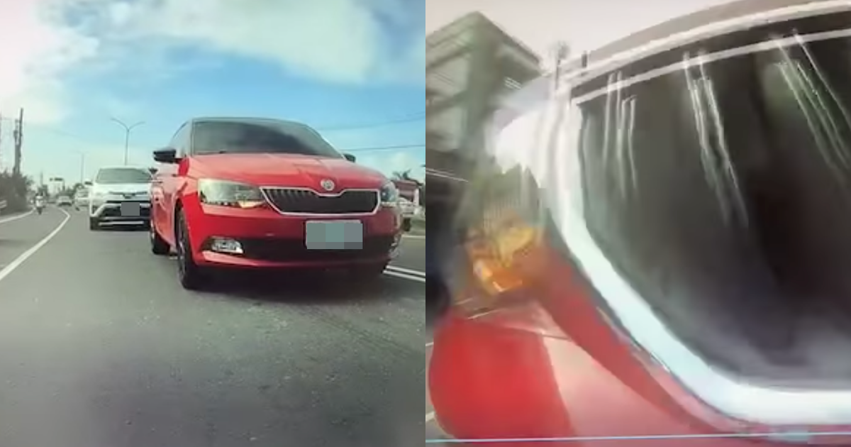 一名機車騎士被後方車輛狂頂猛親，讓網友怒喊根本是謀殺。（翻攝自爆料公社二社臉書）