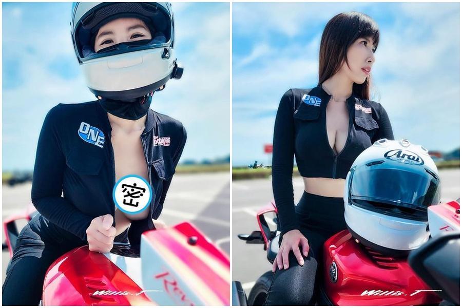 近日北宜有2重機辣妹路邊賣「香酥花生」爆紅。(翻攝自李慧貞 Irene)