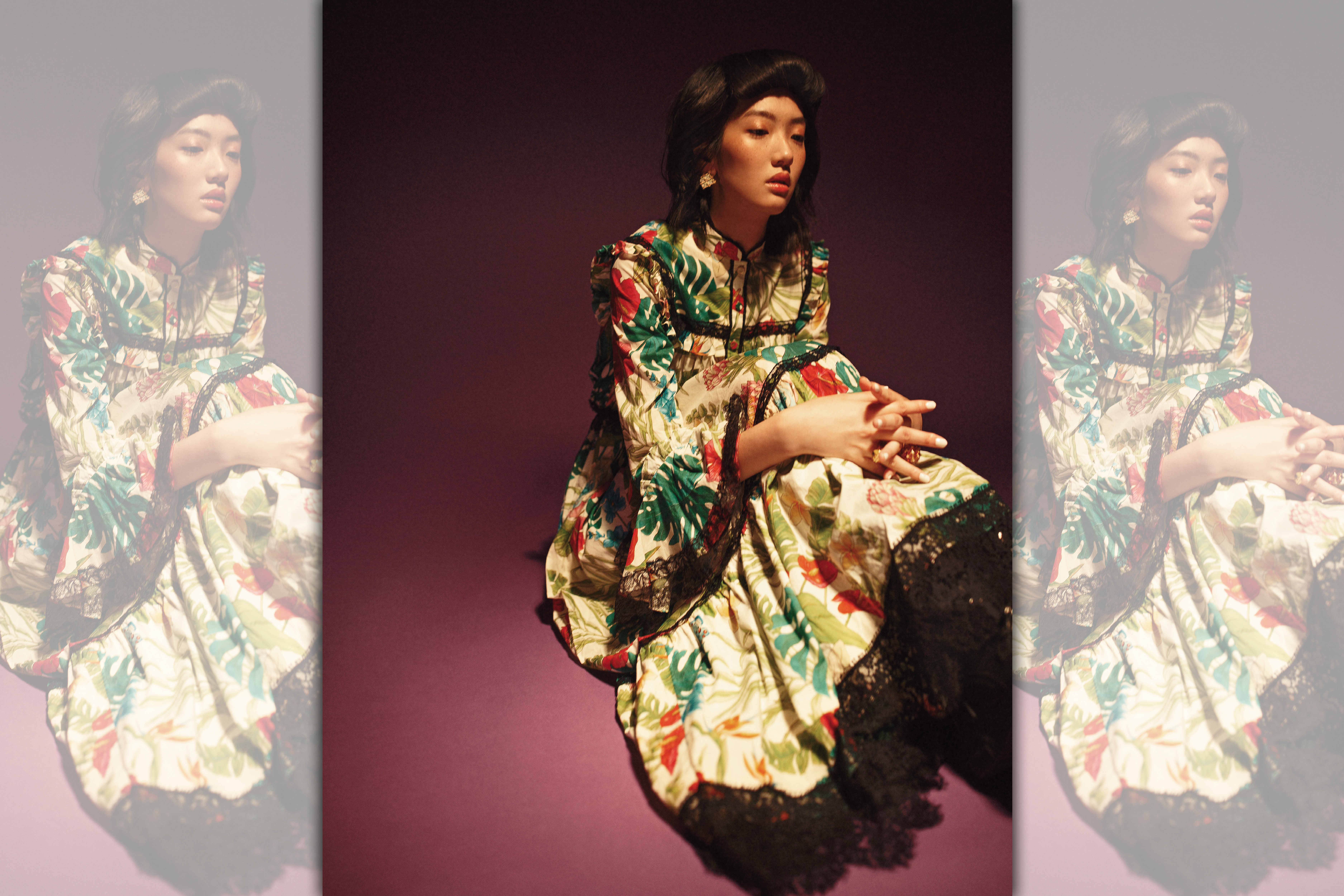 多色印花連衣裙 NT$115,000 by GUCCI Dior Ground黑色橡膠低筒靴 NT$71,000 by DIOR Curiosa耳釘耳環 NT$14,000 by SWAROVSKI (右)Curiosa個性戒指 NT$14,000 by SWAROVSKI (左)Lucent戒指 NT$7,450 by SWAROVSKI