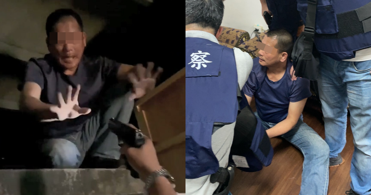 犯下4死1傷槍案的凶嫌李鴻淵一改被捕時的囂張態度,被移送時全程低頭不發一語。(翻攝畫面)