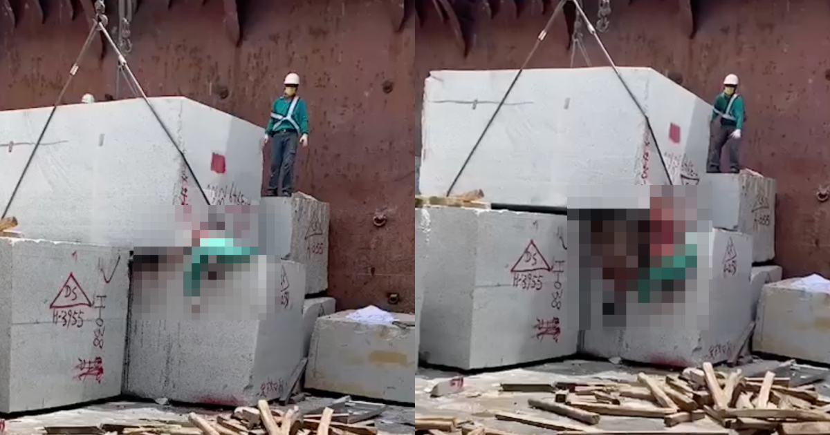 花蓮港日前發生一起工安意外，一名工人被33噸重的巨石當場壓死。（翻攝自臉書）