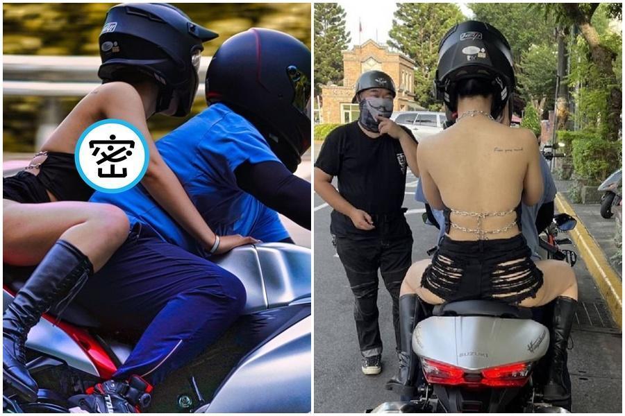 重機騎士後方坐著一名穿著火辣的正妹。(翻攝自重機車友 ❘ 各區路況、天氣回報中心)