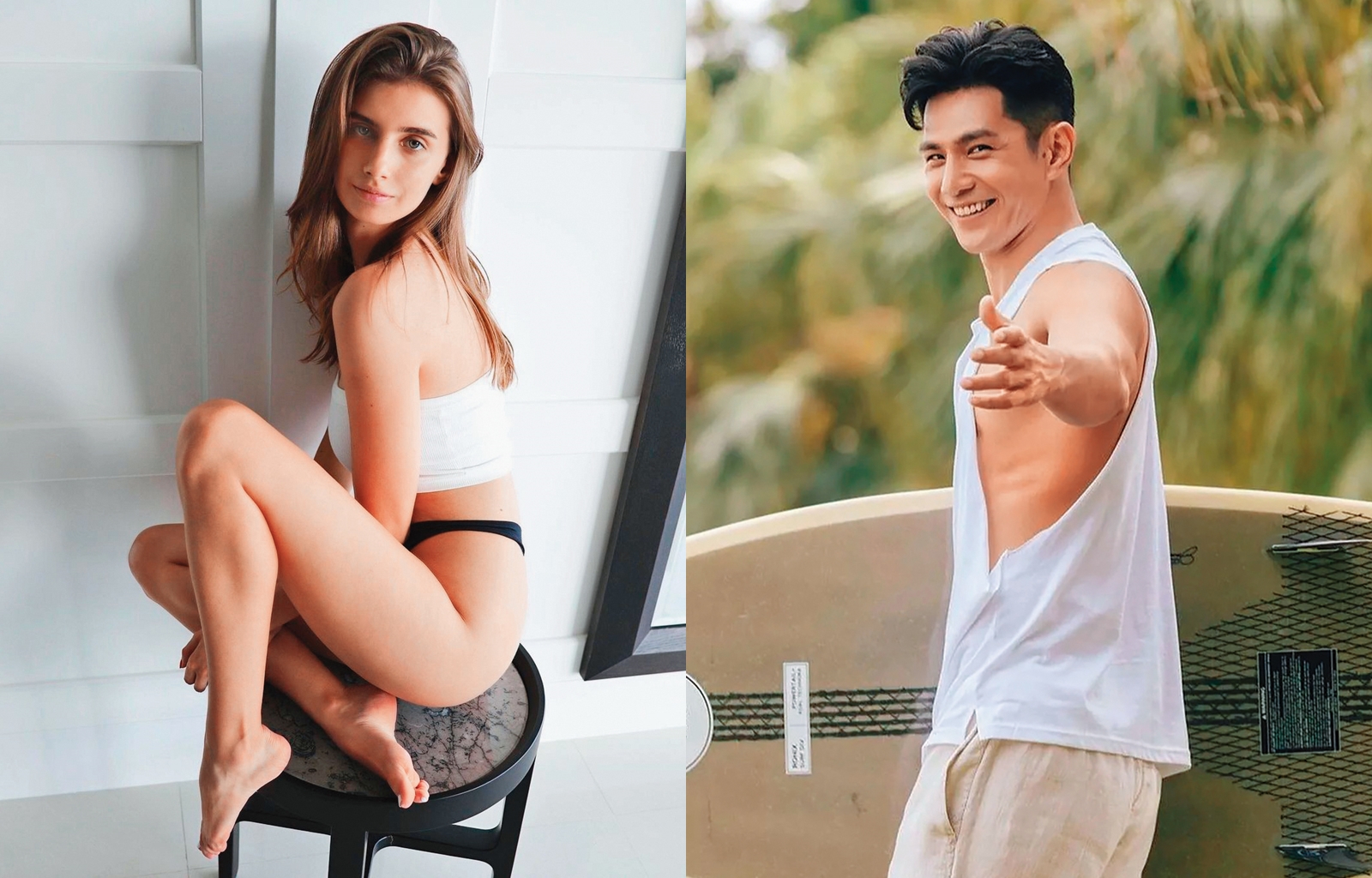 23歲的烏克蘭美女佳娜（左），來台灣學中文多年，是節目《WTO姐妹會》固定班底；來台發展十年的祖雄（右）感情生活低調，近日傳出他帶交往一年多的女友佳娜，回馬來西亞見家長。（翻攝自佳娜、戴祖雄IG）