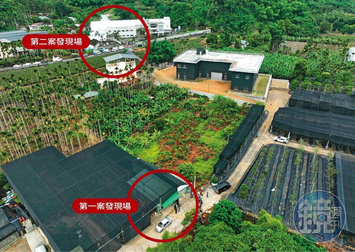 屠殺案2個槍擊地點分別為康建公司辦公室及培養牛樟芝的農舍。