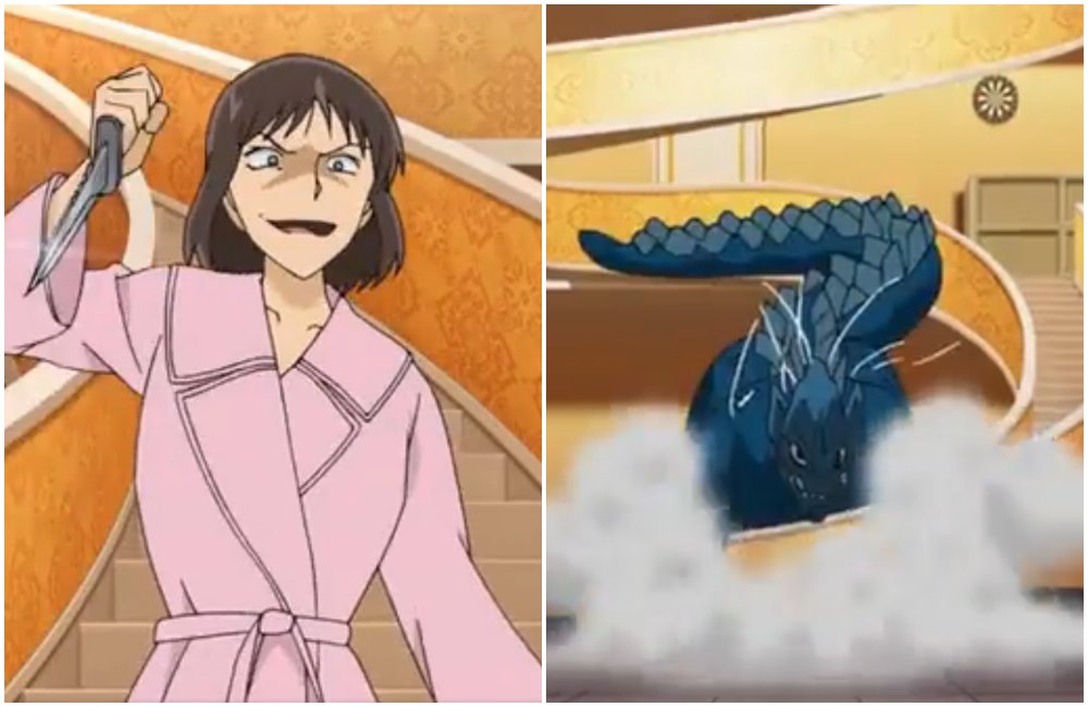 殺丈夫的人妻最後被巨型哥吉拉壓倒。（翻攝 @tarosma0推特）