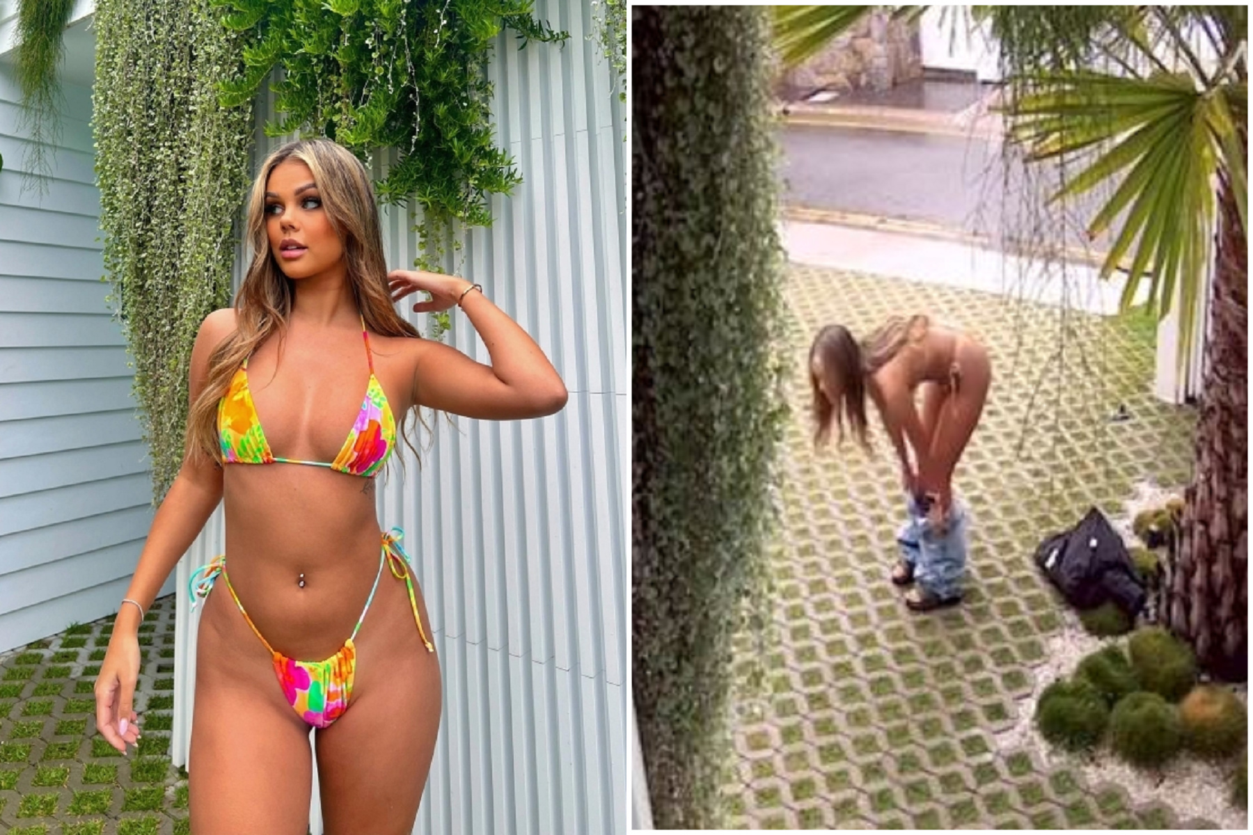 網美在豪宅前脫衣裸露，男屋主好興奮！無私曝光監視器影片。（翻自《太陽報》）