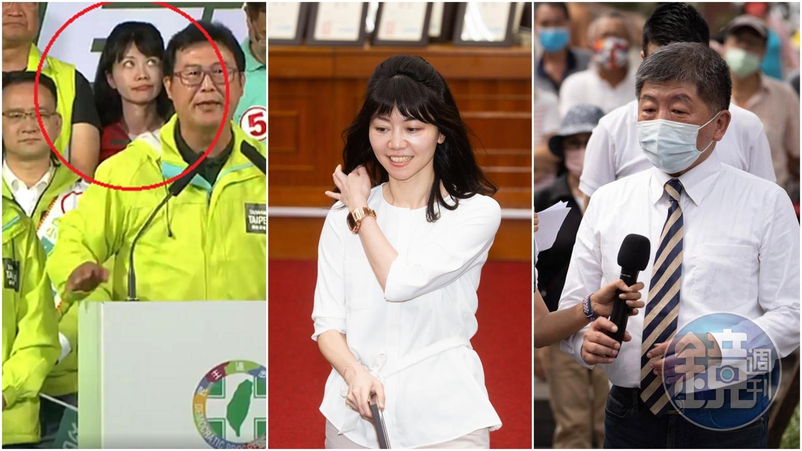 高嘉瑜4年前在造勢場合上翻白眼引關注,如今在陳時中的活動中因一連串詭異舉動再引起話題。(翻攝自姚文智臉書、本刊資料照、翻攝自林楚茵臉書)
