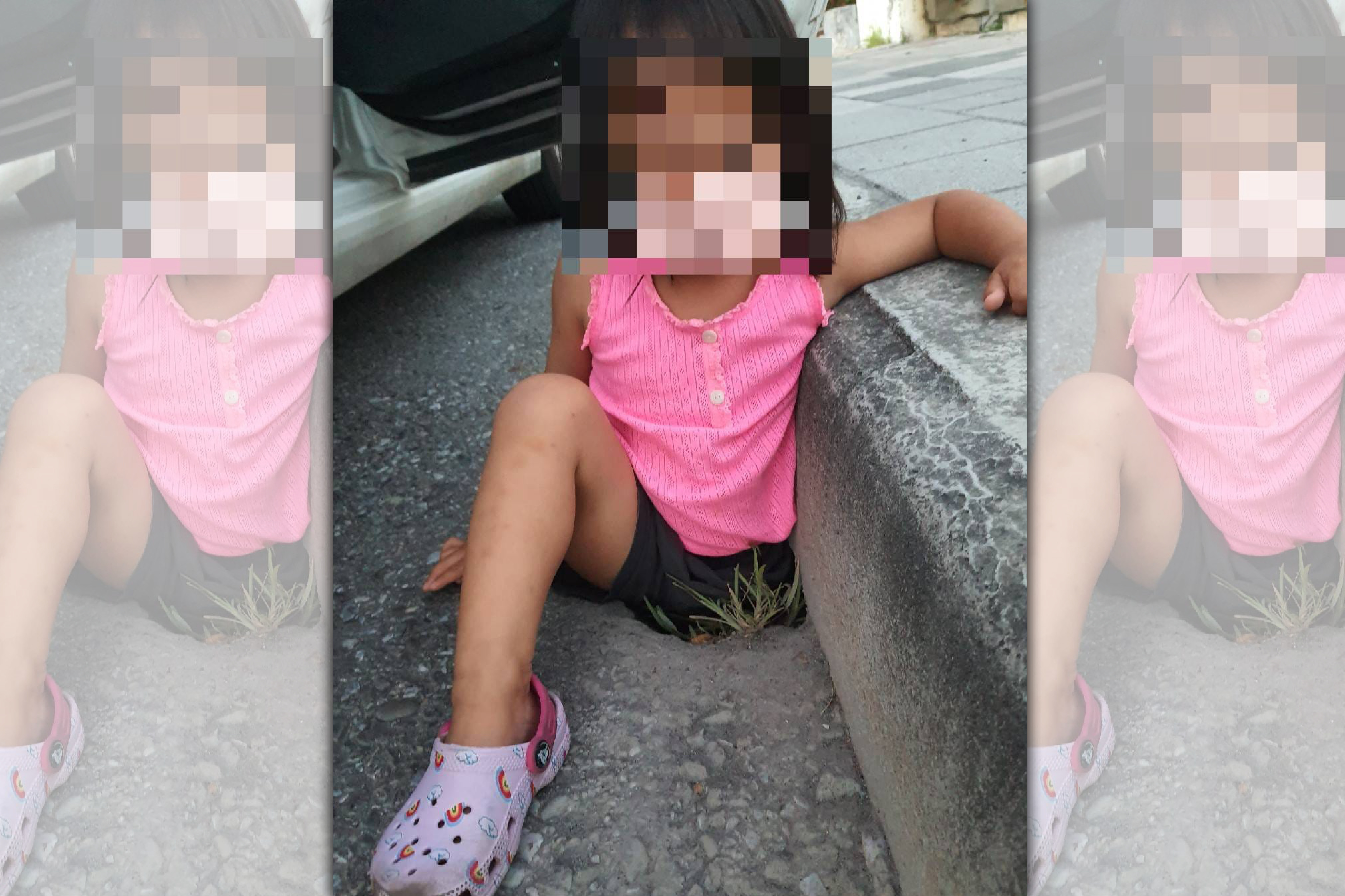 一名女童整整一隻腳踩進路邊的洞裡掉進去，照片曝光讓網友嚇壞。（翻攝自爆廢公社2館）