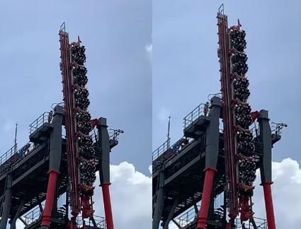 麗寶樂園的斷軌雲霄飛車近日傳出卡在高空中,搭乘的20多名遊客快嚇壞。(翻攝記者爆料網)