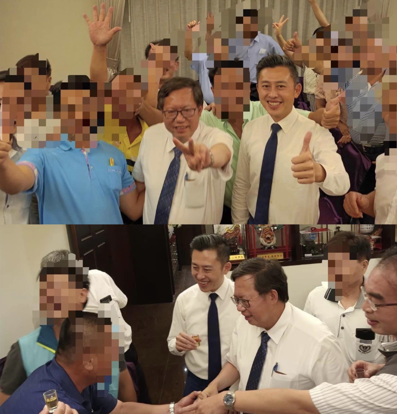 鄭文燦、林智堅及吳宏國逐桌敬酒畫面曝光!(翻攝凌濤臉書)
